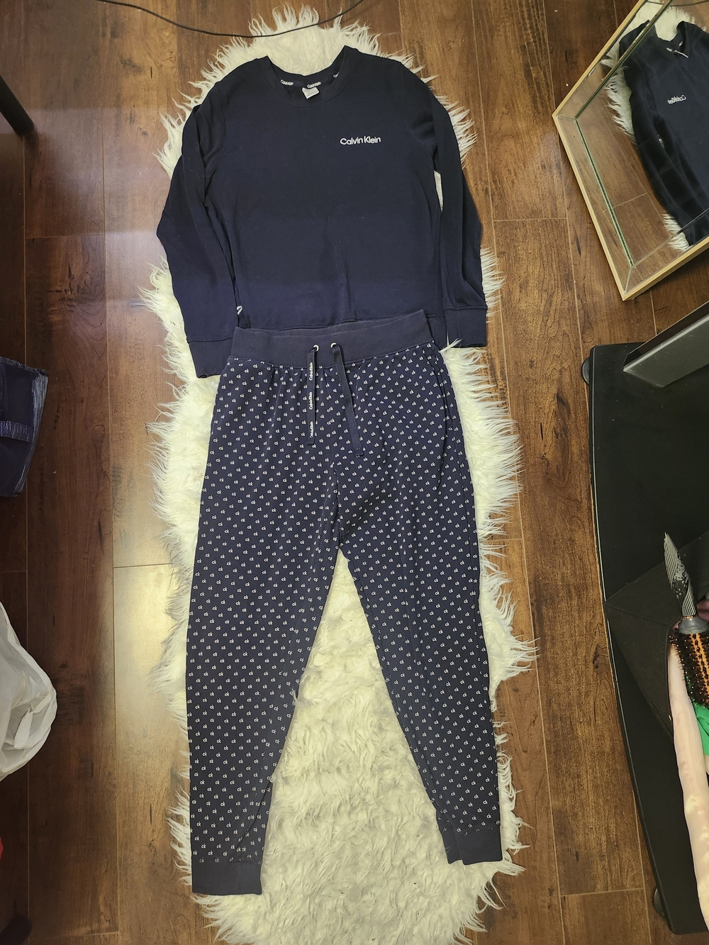 Calvin Klein Navy Logo Sweatshirt with Printed Navy Joggers